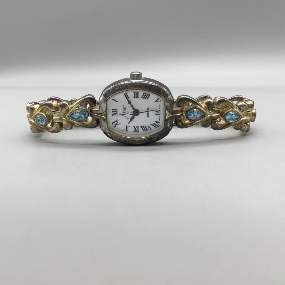 Aria Womens Watch 20mm Sterling Silver MOP Dial Blue Bracelet New Battery 6.5